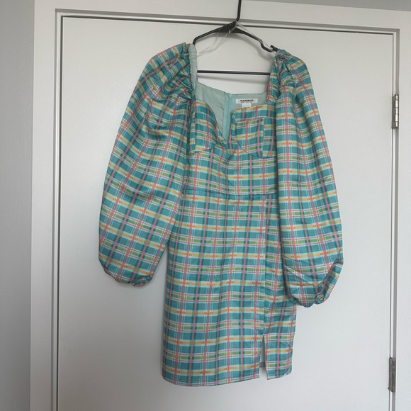 GLAMOROUS Taffeta Checkered Mini Dress Puff Sleeve - Picture 5 of 8